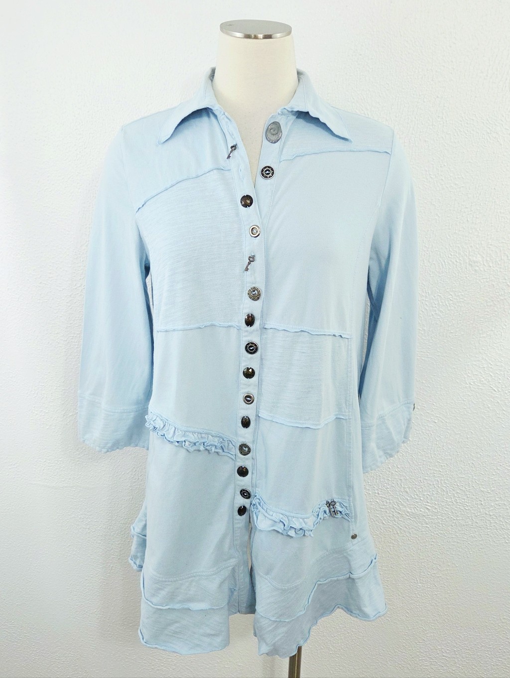 Neon Buddha Sojourn Tunic Top Pastel Sky Blue Button Down Women's Size Medium M